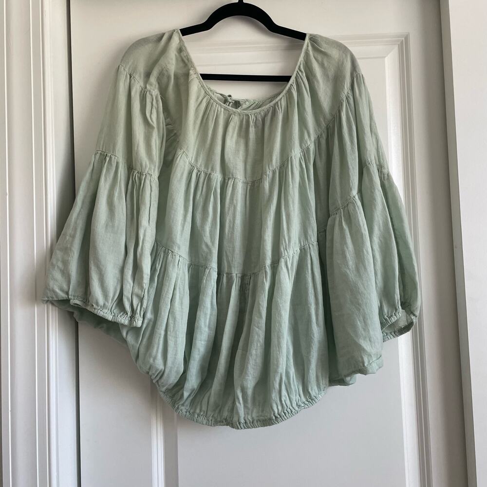 J.P. & Mattie Sage Green 100% Cotton Peasant Blouse Boho Tiered Top Size M - Picture 5 of 8